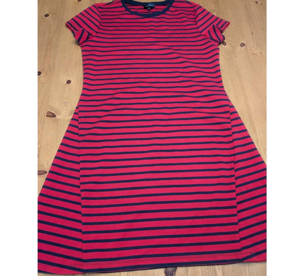 Limited Short Sleeve Fit & Flare Skater Dress, Red with Navy Stripes, LN, Large